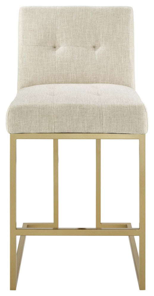 Counter Stool Chair, Set of 2, Fabric, Metal, Gold Beige, Modern, Bar Pub Bistro