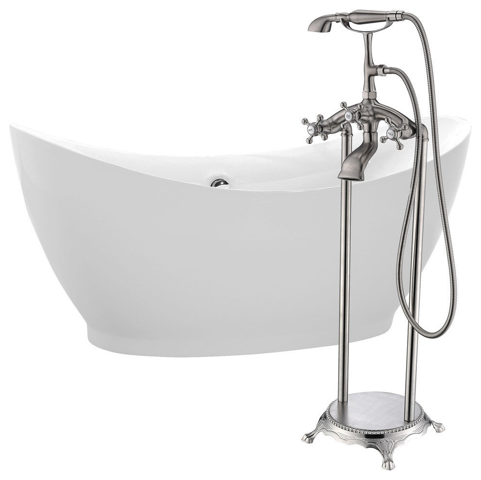 Reginald 68" Acrylic Soaking Bathtub, White, Tugela Faucet, Brushed Nickel