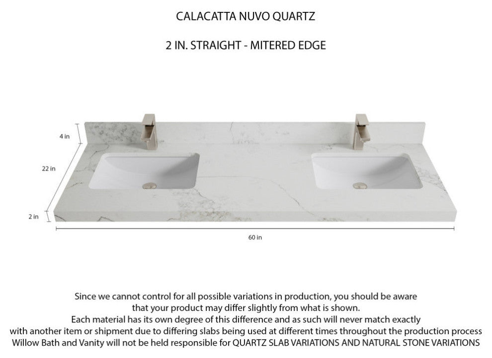 Malibu 60 Double Sink Bathroom Vanity in Elephant Skin Gray 2" Calacatta Nuvo