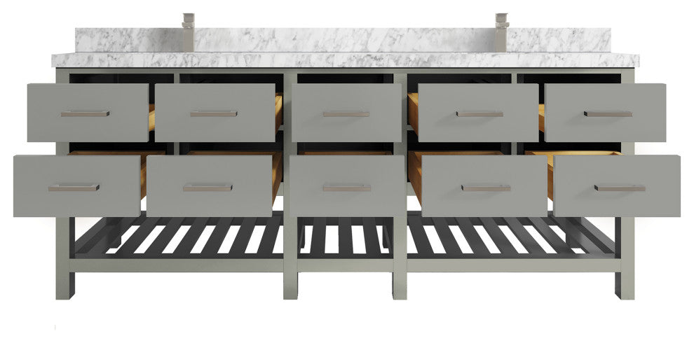 Parker 84 Double Sink Bath Vanity in Elephant Skin Gray  2" Carrara Marble