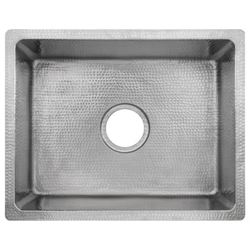 20" Rectangle Hammered Copper Kitchen/Bar/Prep Single Basin Sink, Nickel