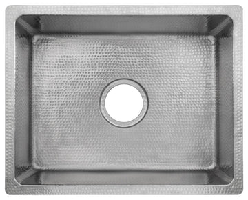 20" Rectangle Hammered Copper Kitchen/Bar/Prep Single Basin Sink, Nickel