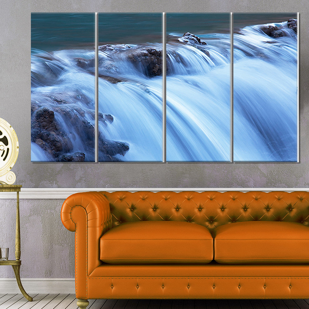 Fantastic Blue Water Cascade, Landscape Canvas Art, 48"x28", 4 Panels