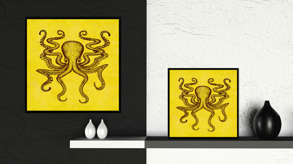 Octopus Animal Yellow Canvas Print, Custom Picture Frame, 15"x15"
