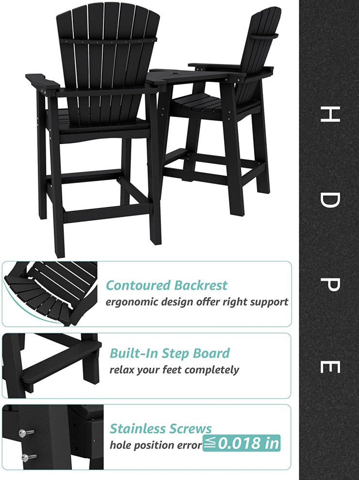 Adirondack Balcony Bar Chairs With Connecting Tray and Umbrella Hole, Set of 2