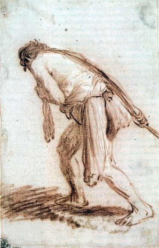 Rembrandt Van Rijn The Man Pulling a Rope, Gallery Wrapped Canvas, 18"x27"
