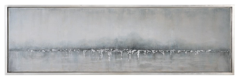 71" Extra Long Silver Landscape Painting, Coastal Wall Art