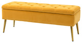 Button-tufted Storage Bench with Nailhead Trim, Mustard