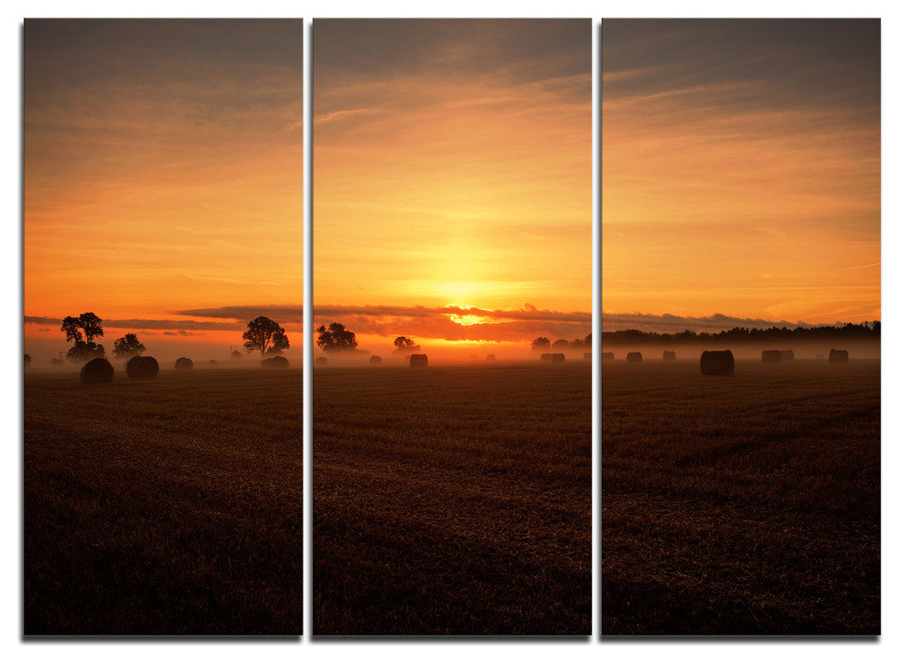 "Sunrise at Farmland Bales" Metal Wall Art, 3 Panels, 36"x28"