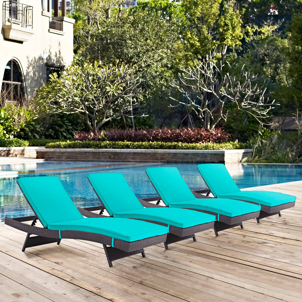 Espresso Turquoise Convene Chaise Outdoor Patio Set of 4