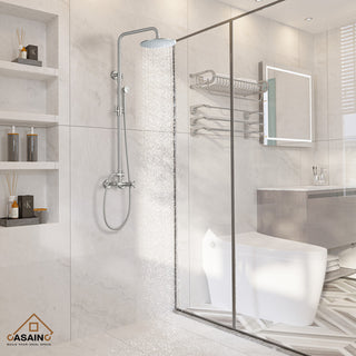 10inch Wall Mount Exposed Pipe Rainfall Shower System with Hand Shower, Brushed Nickel