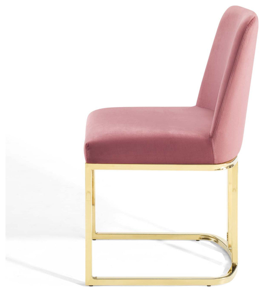 Side Dining Chair, Velvet, Metal, Gold Pink, Modern, Cafe Bistro Restaurant