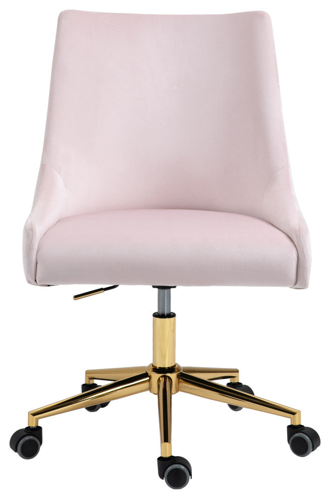 Karina Swivel and Adjustable Velvet Upholstered Office Chair, Pink, Gold Base