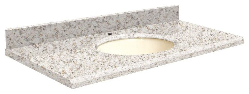 Quartz 31"x22" Vanity Top, Single Faucet Hole, Almond Delite, Biscuit Bowl
