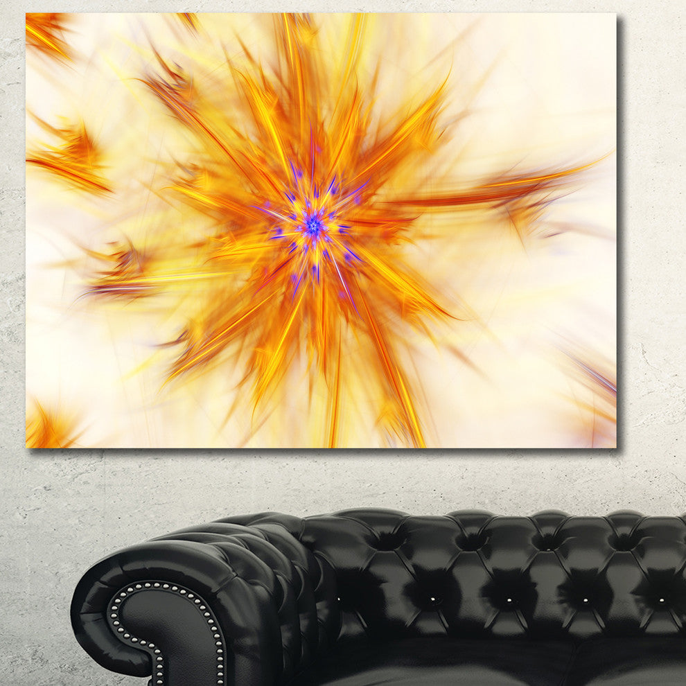 Shining Yellow Exotic Fractal Flower, Large Floral Canvas Art Print, 60x40