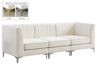 Alina Velvet Upholstered 3-Piece Modular Sofa, Cream
