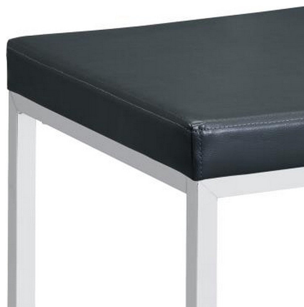 Vanity Stool with Leatherette Seat and Tubular Frame, Black