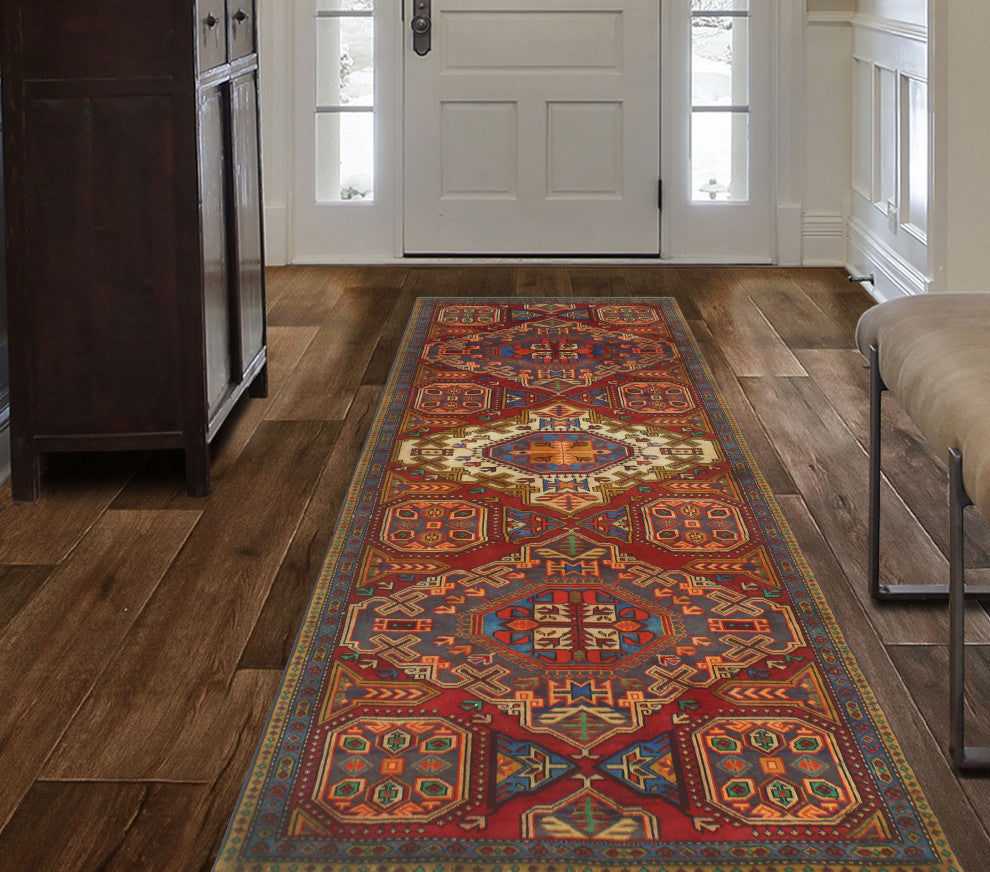 Fine Vintage Distressed Khandan Rust/Blue Runner, 3'7x8'8