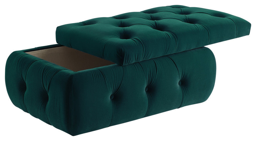 Rustic Manor Kenzley Ottoman, Upholstered, Velvet/Linen, Emerald Green
