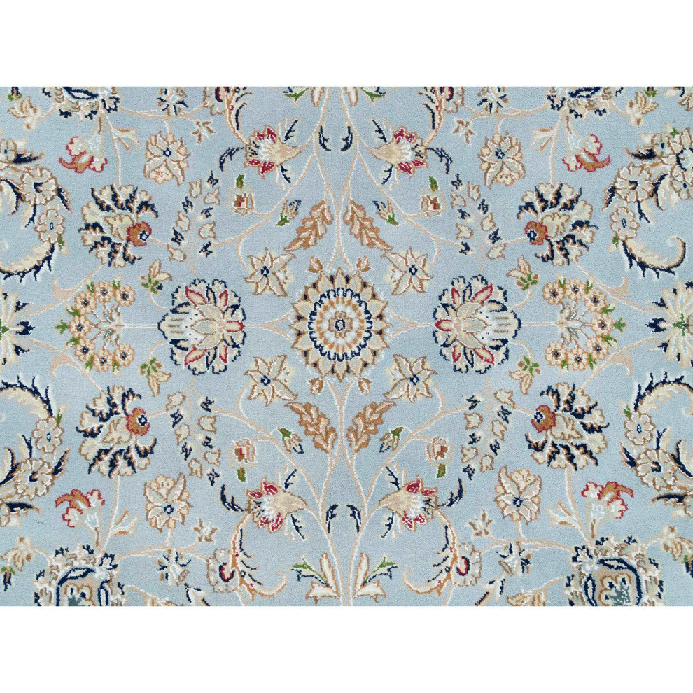 Beau Blue, 250 KPSI, Pure Wool, Hand Knotted, Nain Design Round Rug, 6'x6'