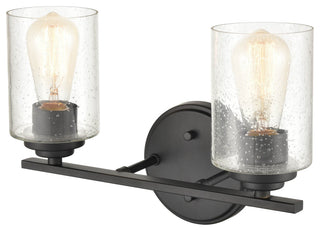 2-Light 14.25" Bathroom Vanity Light Clear Seedy, Matte Black
