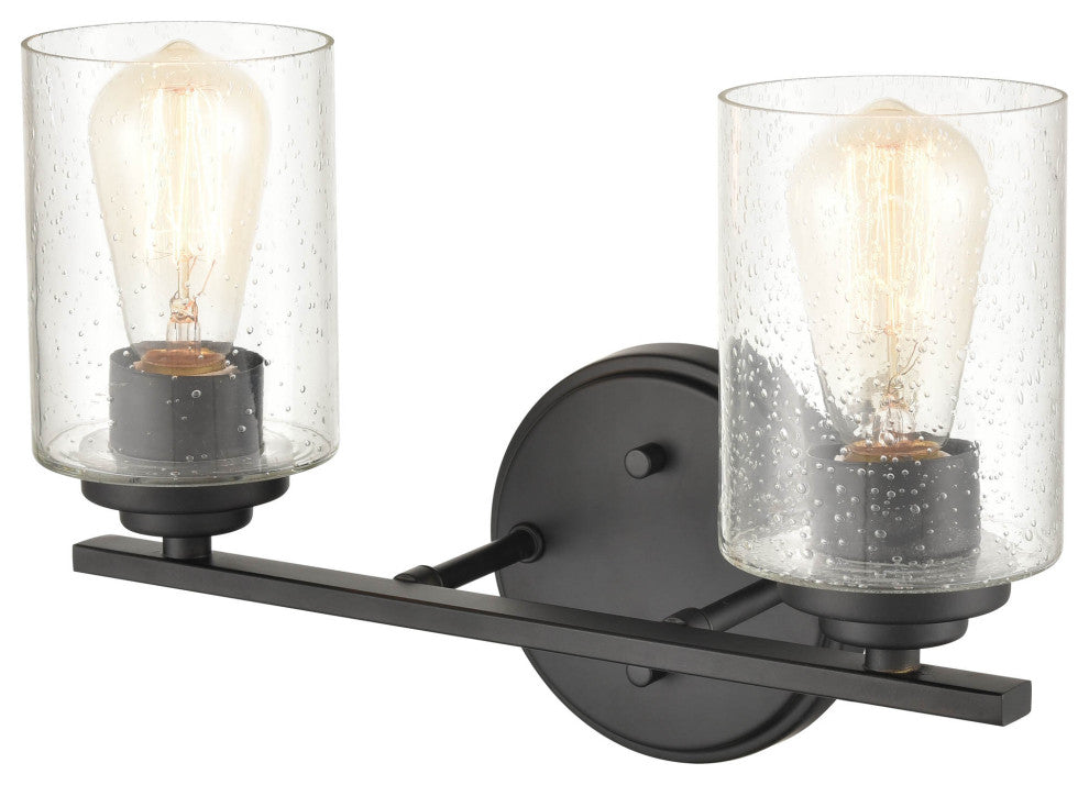 2-Light 14.25" Bathroom Vanity Light Clear Seedy, Matte Black