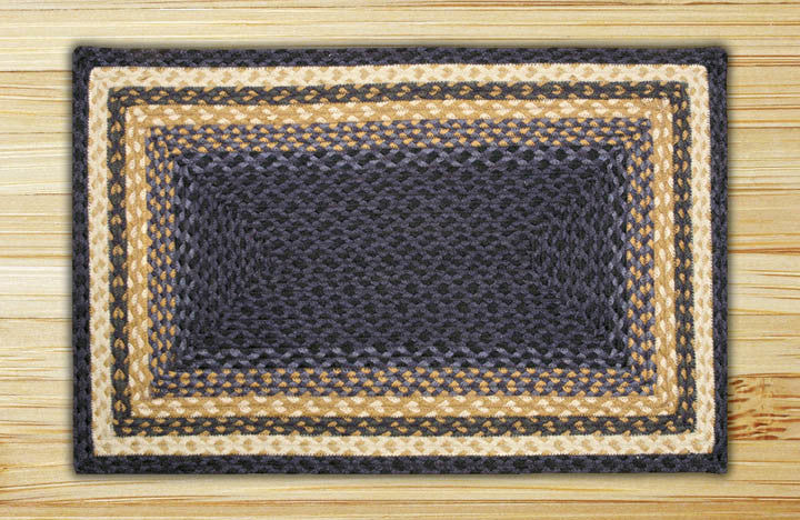 Earth Rugs RC-79 Lt. Blue / Dk. Blue / Mustard Rectangle Braided Rug 3 x 5 Feet