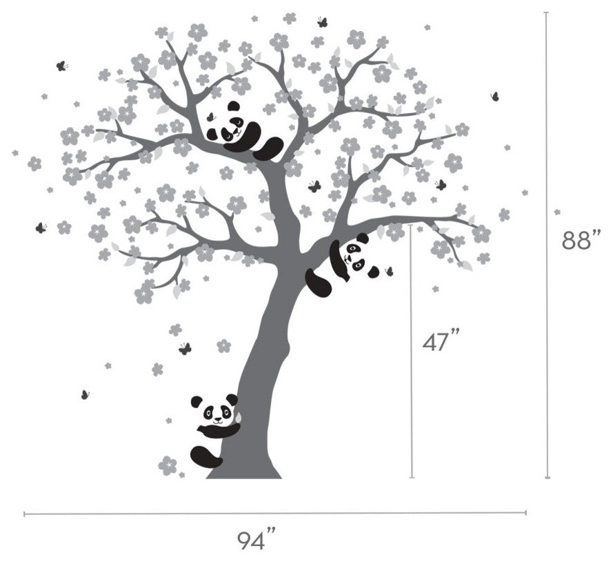 Panda and Cherry Blossom Tree Wall Decal, Scheme A