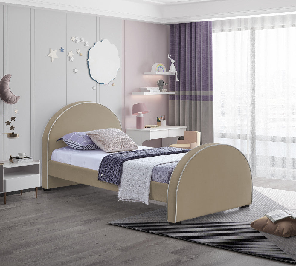 Brody Velvet Upholstered Bed, Beige, Twin