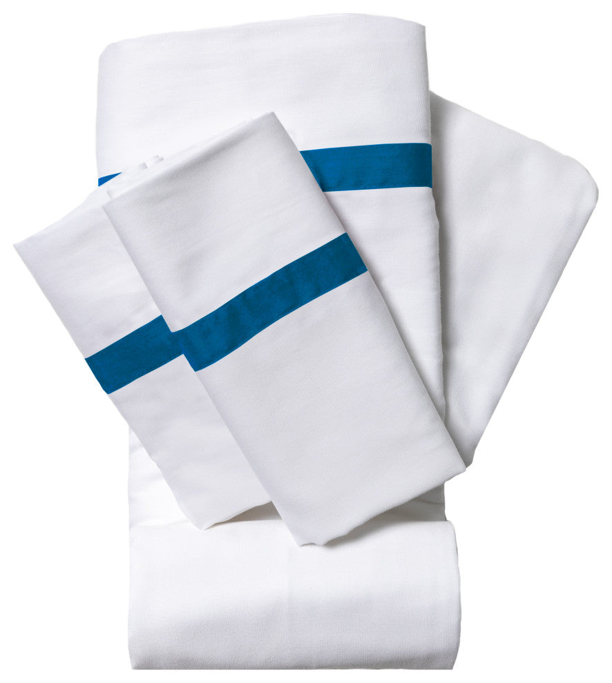 200 Thread Count Ribbon 100% Cotton 4-Piece Sheet set, Dark Blue, King