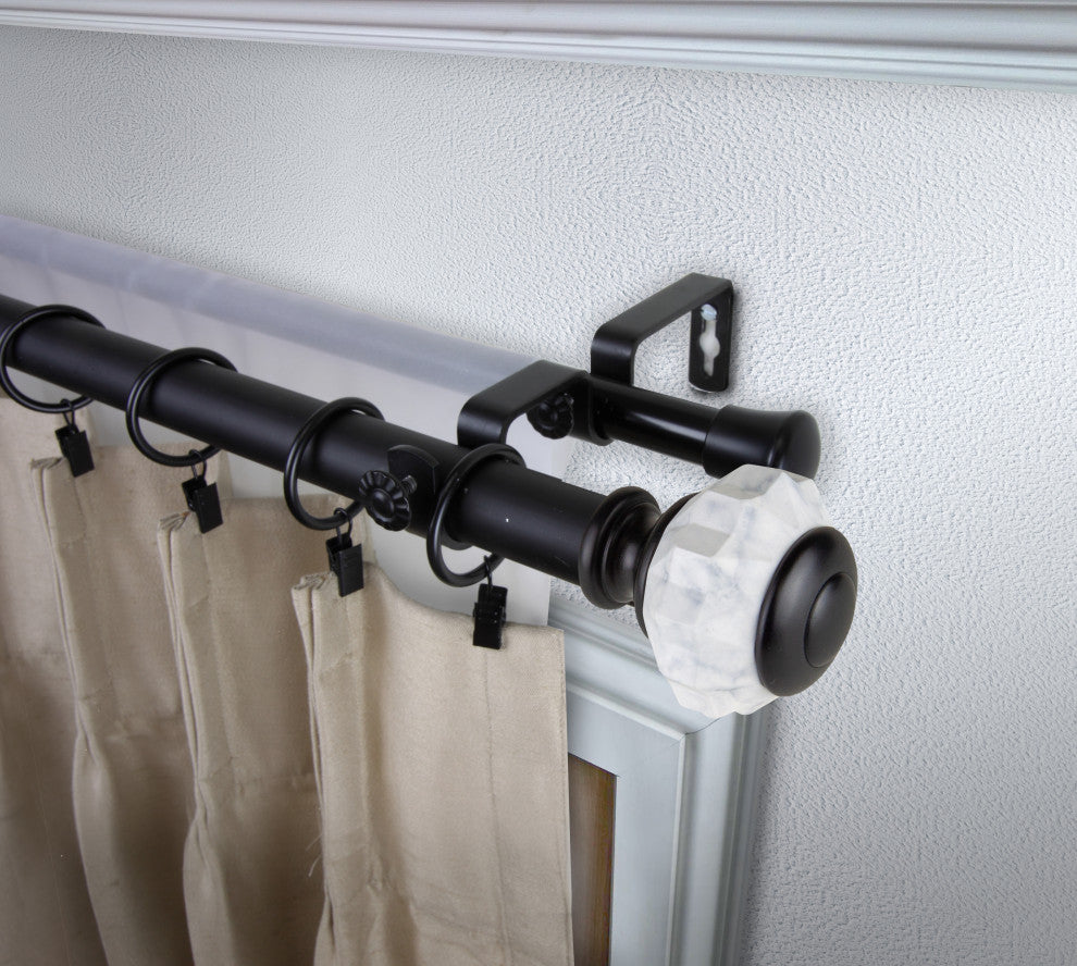 Jade 1" Diameter Double Curtain Rod, Black, 66-120"