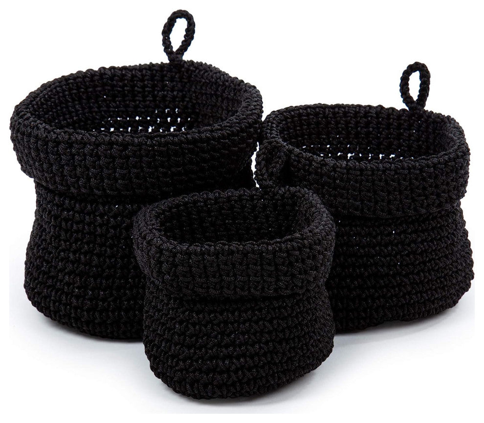 Set of 3 Woven Fabric Planter Basket, 5 x 4 inches, Black