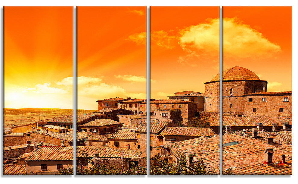 Wonderful Italy Tuscany Hill at Dawn, Canvas Print, 48"x28", 4 Panels