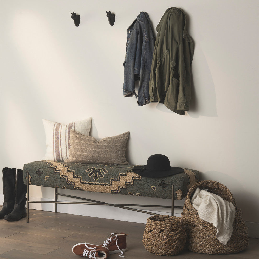 Avery I Multi-Colored Patterned Seat With Silver Iron Frame Accent Bench