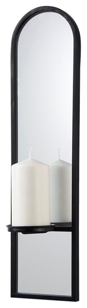 Evianna 7Lx7Wx25H Mirrored WithBlack Metal Frame Wall Candle Holder