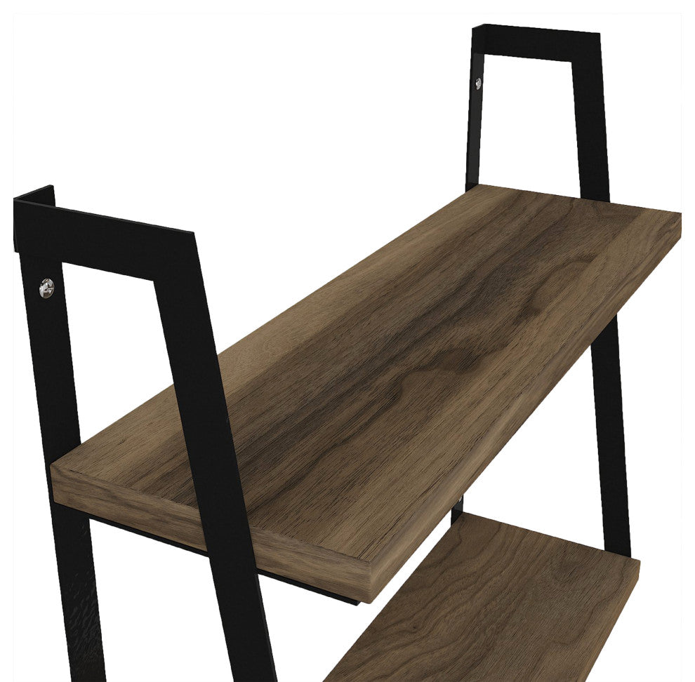 Benzara UPT-272760 2 Tier Wood Floating Wall Mount Shelf, Brown and Black