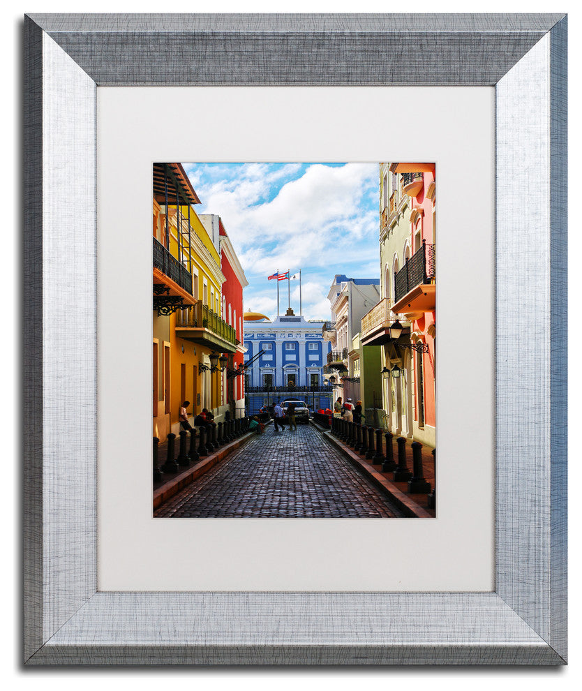 CATeyes 'Old San Juan 7' Matted Framed Art, Silver Frame, White Mat, 14x11