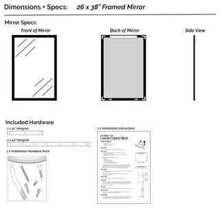 Kendall Framed Wall Mirror, Black, 26"x38"