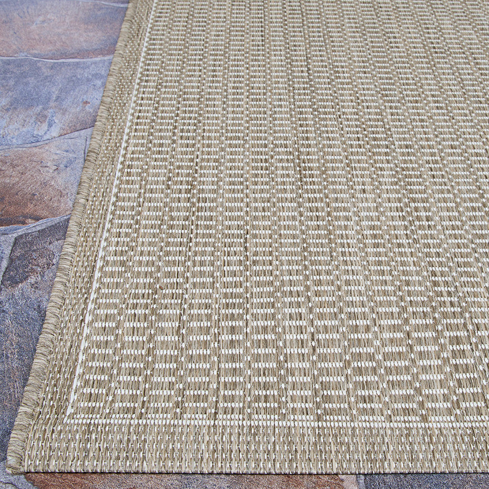 Couristan Recife Saddlestitch 1001/2312 Outdoor Rug, Champagne/Taupe, 7'6"x7'6" Round