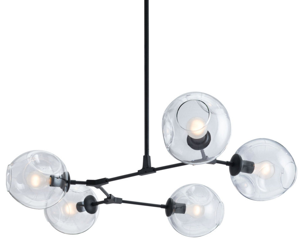 Pendant Ceiling Light Fixture, Glass, Steel Metal, Black, Clear, Lounge Cafe