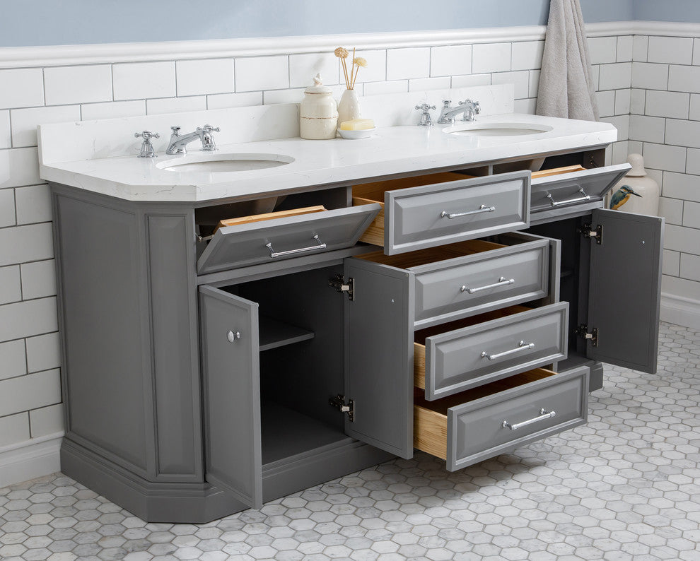 72" Palace Quartz Carrara Cashmere Gray Vanity With Chrome Hardware