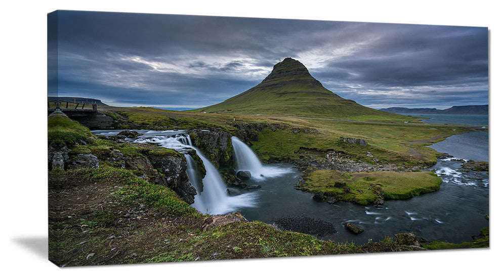 Beautiful Kirkjufellsfoss Waterfall, Landscape Canvas Art Print, 60"x28"