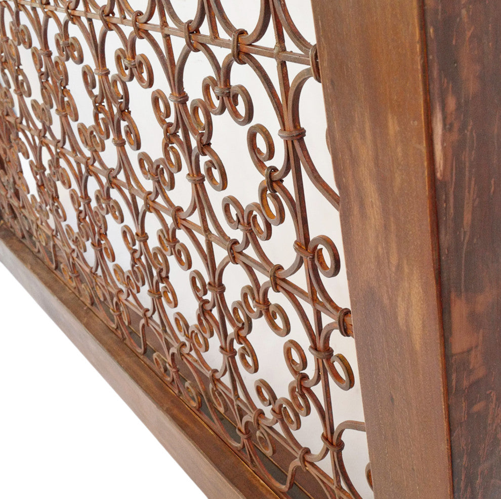 Large Wood Framed Open Iron Screen