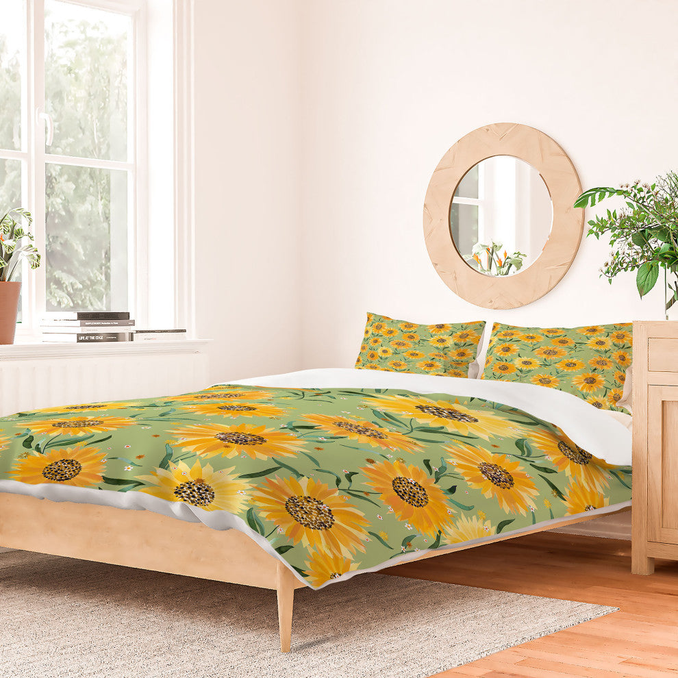 Deny Designs Ninola Design Countryside Sunflowers Summer Green Bed in a Bag, Kin