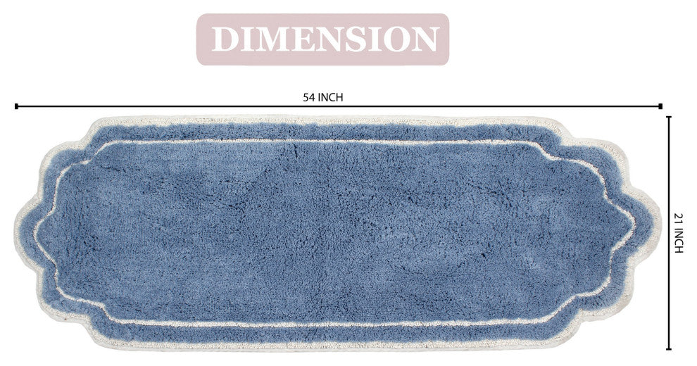 Allure Collection 100% Cotton Tufted Non-Slip Bathroom Rug, 21"x54" Runner, Blue