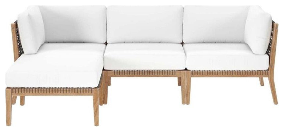 Clearwater Outdoor Patio Teak Wood 4-Piece Sectional Sofa, Gray White