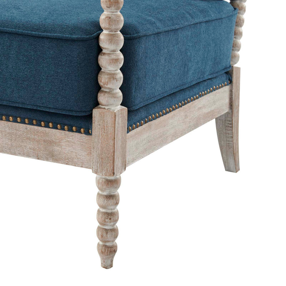 Armchair Accent Chair, Nailhead, Blue Navy Natural, Fabric, Modern, Hospitality