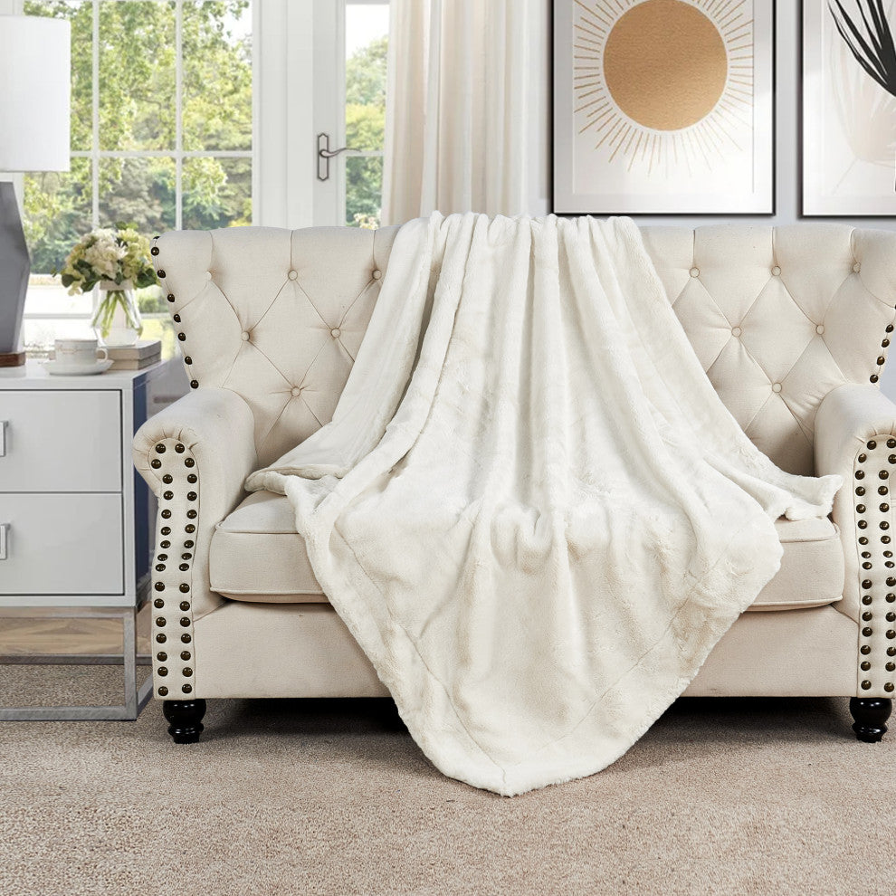Fox Faux Fur Throw Blanket, Gardenia, 60''x80''