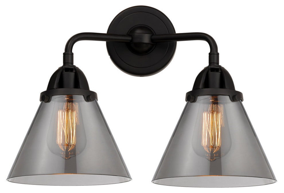 Large Cone Bath Vanity Light, Matte Black, Plated Smoke, Plated Smoke