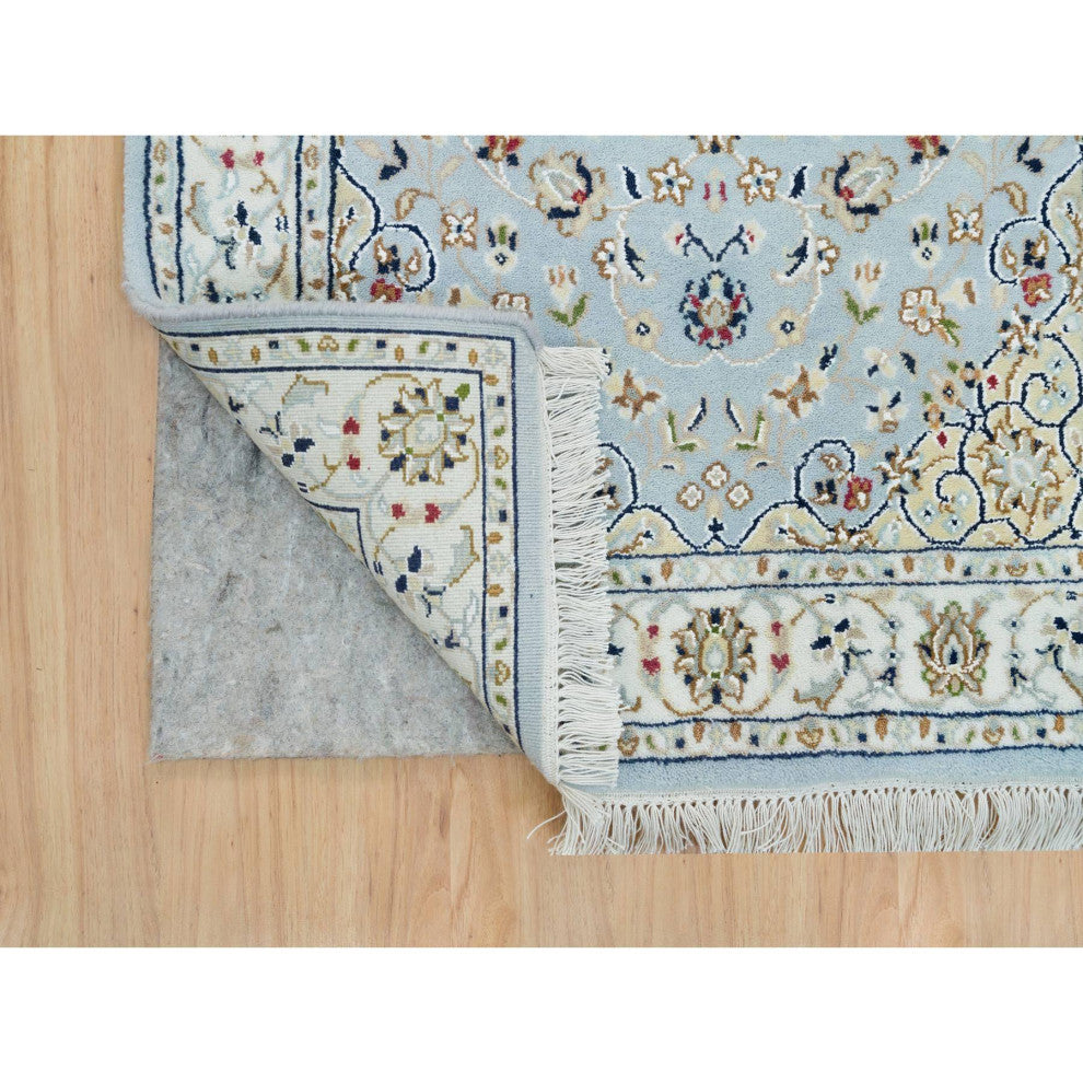 Blue 250 KPSI Extra Soft Wool Hand Knotted Nain Design Runner Rug 2'9"x8'4"